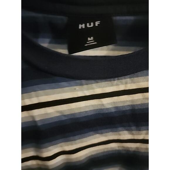 Huf Worldwide Striped Embroidered Skateboard Skate T-Shirt Mens Medium A99 - Picture 3 of 6